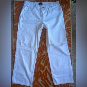 White Straight-leg Jeans w/ Knee Slits